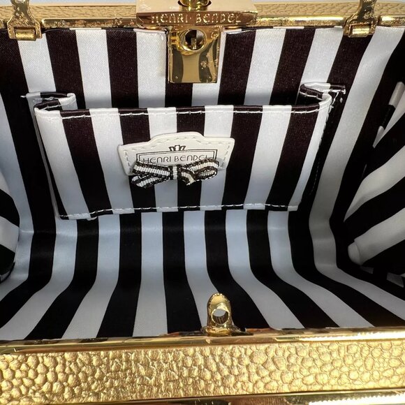Henri Bendel The Party Starter Gold Clutch Shoulder Box Purse Removable Strap - Picture 11 of 16